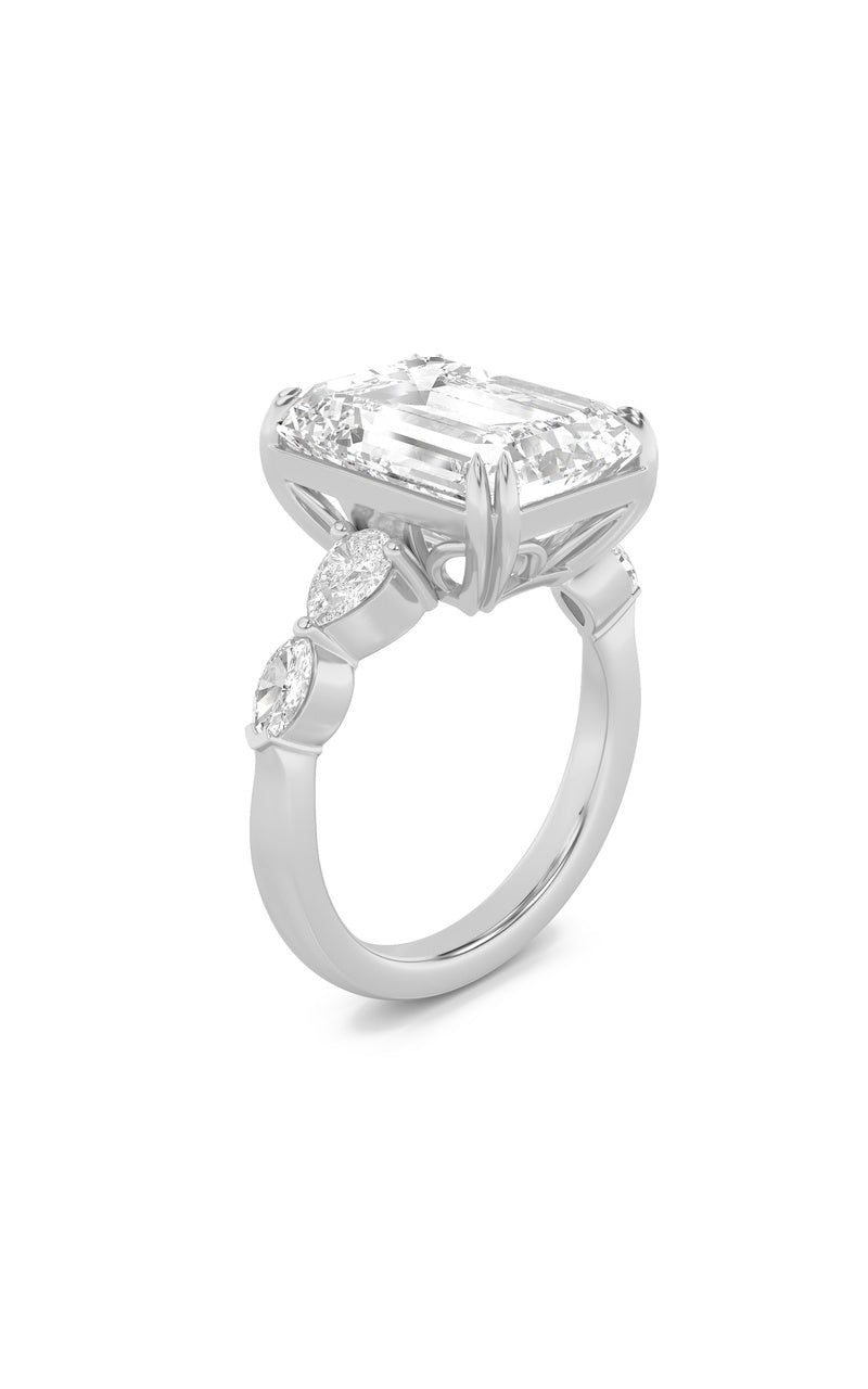 8.5Cttw Emerald Shaped Lab Grown Diamond (F/VS) Bold Statement Accented Ring in 14K Gold