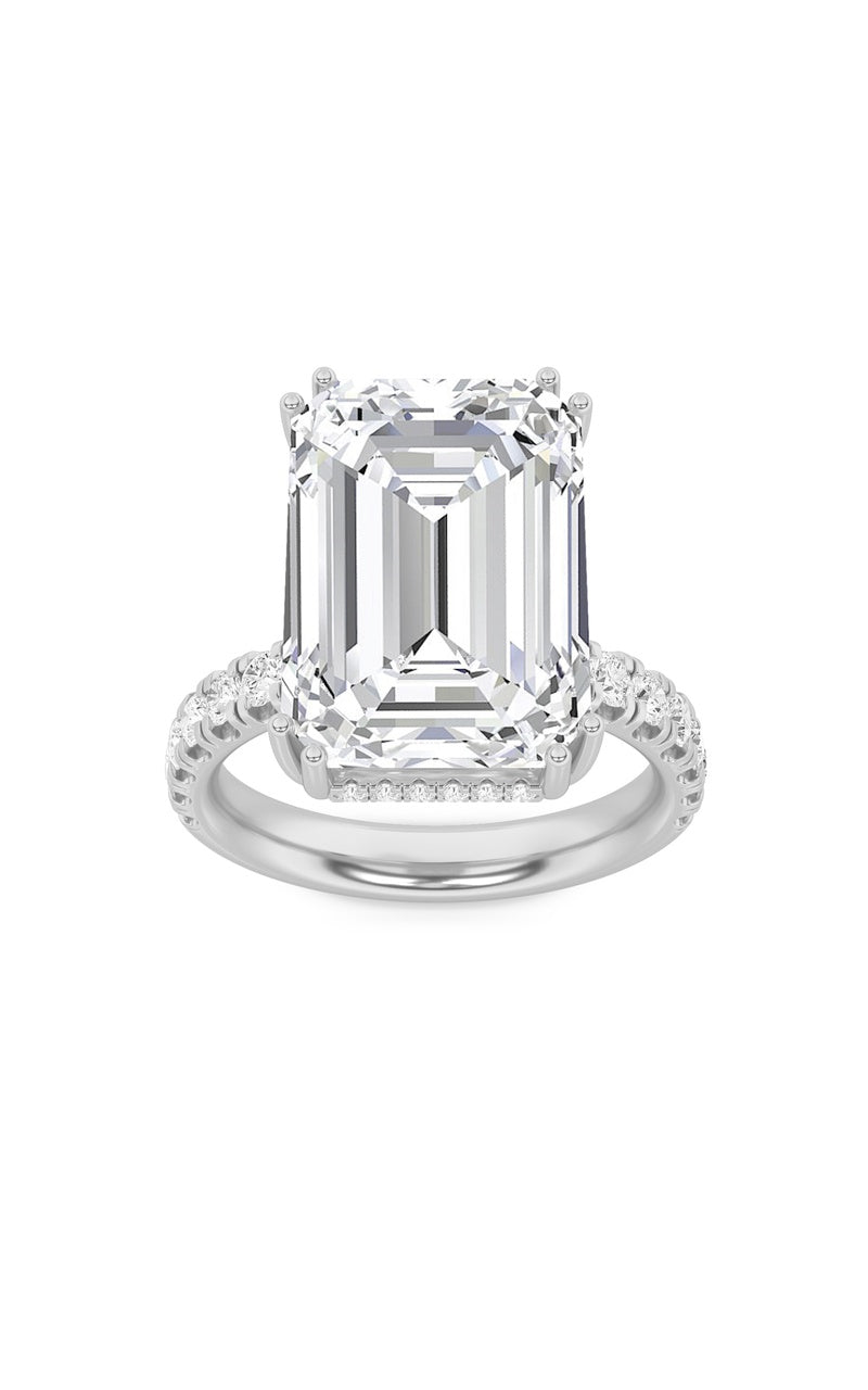 10.25CTW Emerald Shaped Lab Grown Diamond (G/VS) Bold Statement Accented Ring in 14K Gold