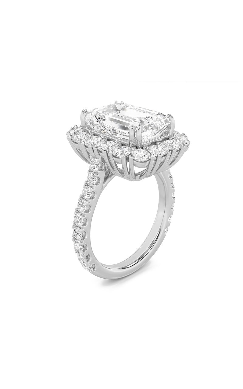 7.25Cttw Emerald Shaped Lab Grown Diamond (F/VS) Bold Statement Accented  Ring in 14K Gold