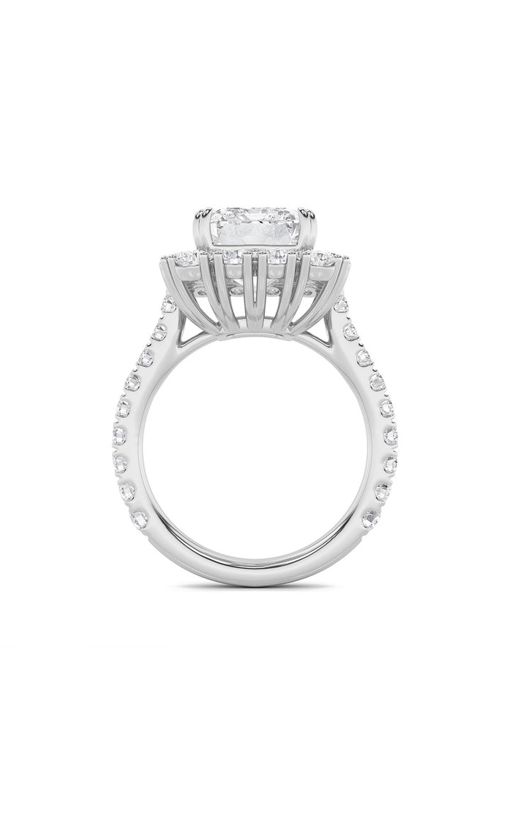 7.25CTW Emerald Shaped Lab Grown Diamond (F/VS) Bold Statement Accented  Ring in 14K Gold