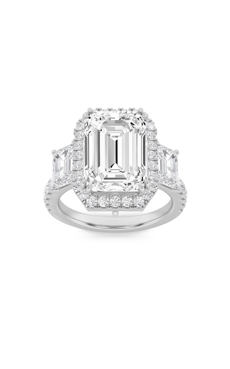 7Cttw Emerald Shaped Lab Grown Diamond (F/VS) BoldAccented Engagement Ring in 14K Gold
