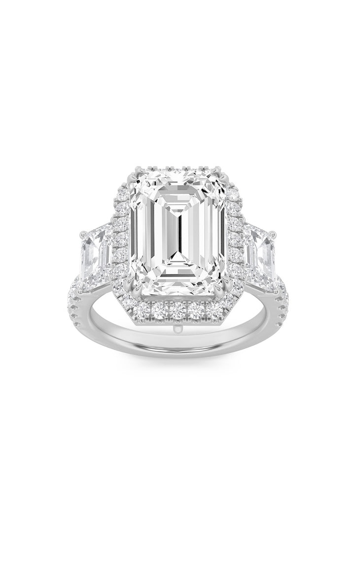 7Cttw Emerald Shaped Lab Grown Diamond (F/VS) BoldAccented Engagement Ring in 14K Gold