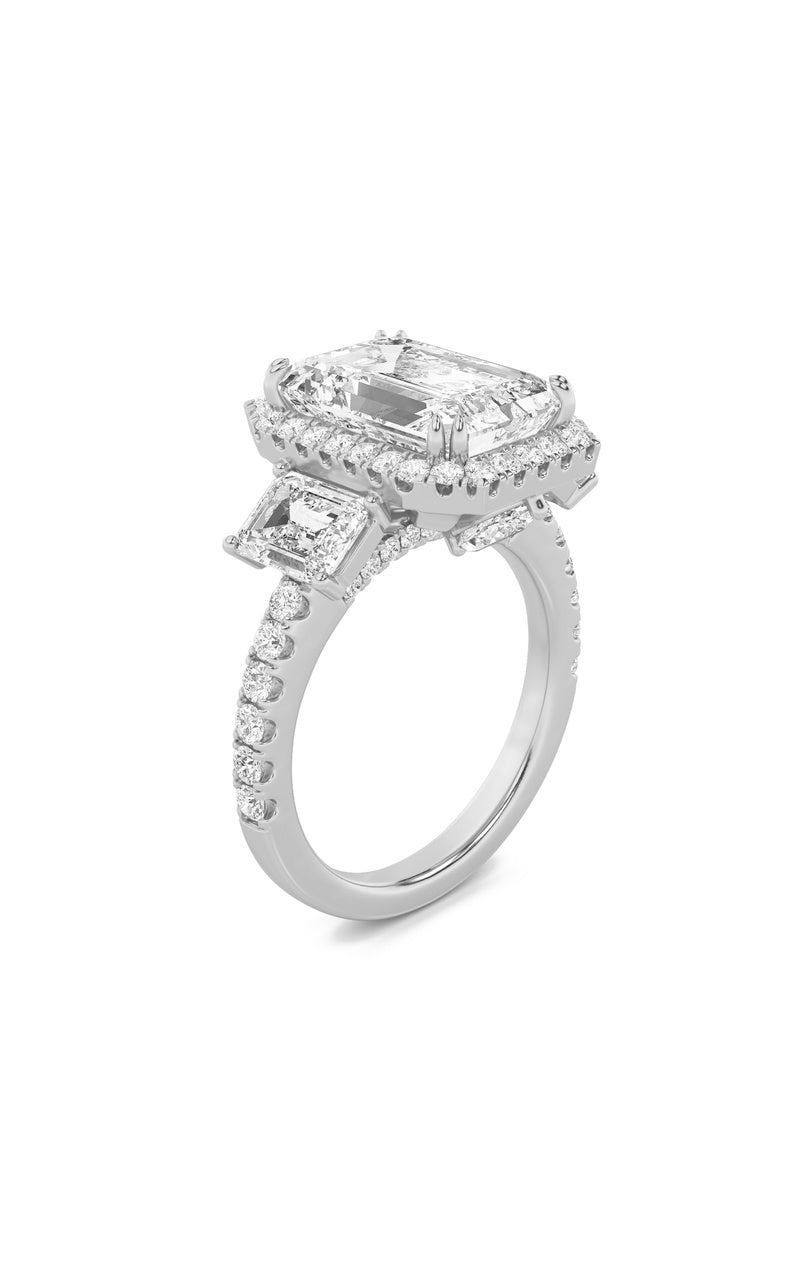 7Cttw Emerald Shaped Lab Grown Diamond (F/VS) BoldAccented Engagement Ring in 14K Gold