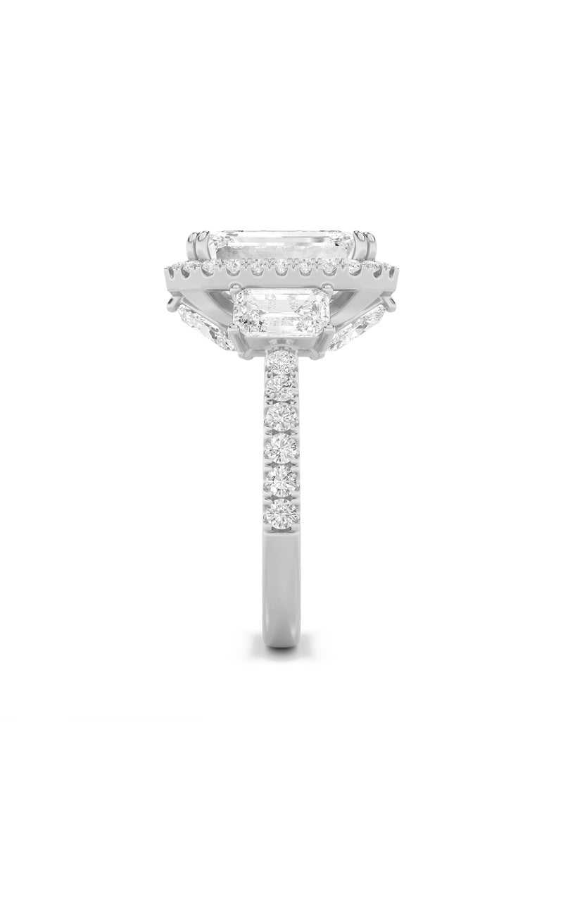 7Cttw Emerald Shaped Lab Grown Diamond (F/VS) BoldAccented Engagement Ring in 14K Gold