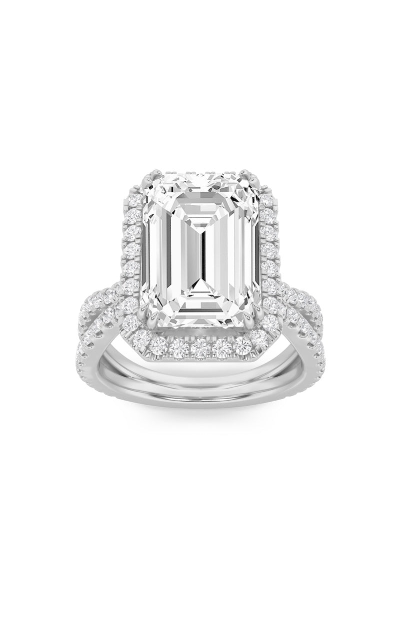 8Cttw Emerald Shaped Lab Grown Diamond (F/VS) BoldStatement Accented Ring in 14K Gold