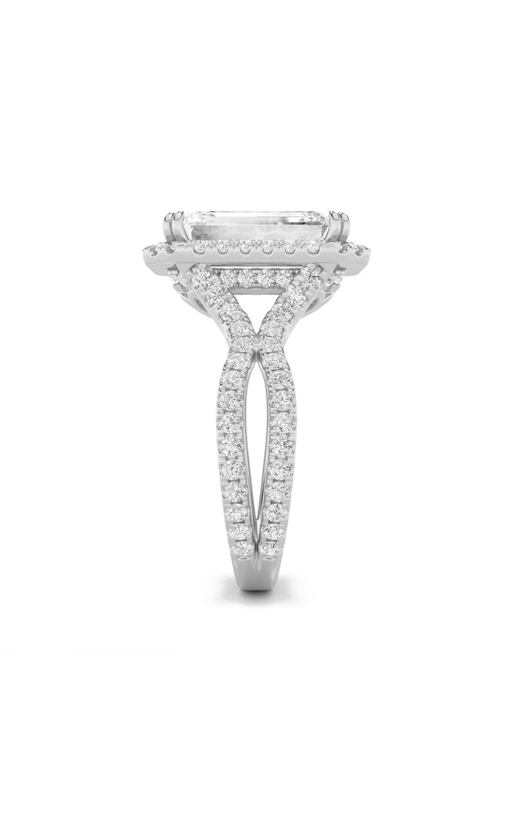8CTW Emerald Shaped Lab Grown Diamond (F/VS) Bold Statement Accented Ring in 14K Gold