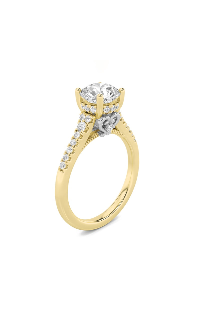 1.5CTW Round Shaped Lab Grown Diamond (F/VS) Accented Two Tone Engagement Ring in 14K Gold