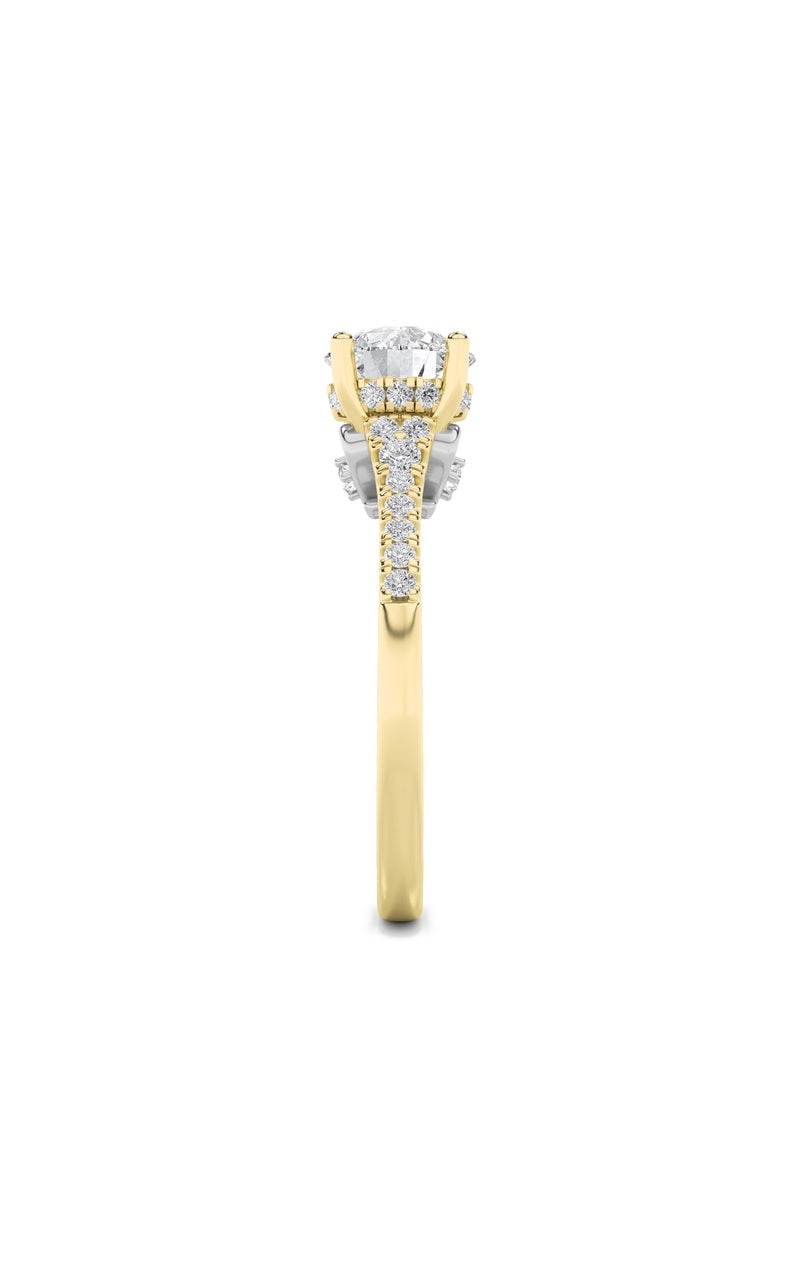 1.5Cttw Round Shaped Lab Grown Diamond (F/VS) Accented Two Tone Engagement Ring in 14K Gold
