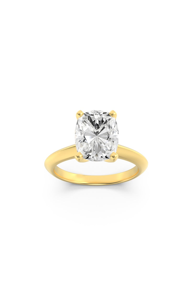 2.5CTW Elongated Cushion Shaped Lab Grown Diamond (F/VS) Knife Edge Shank Solitaire Engagement Ring in 14K Gold