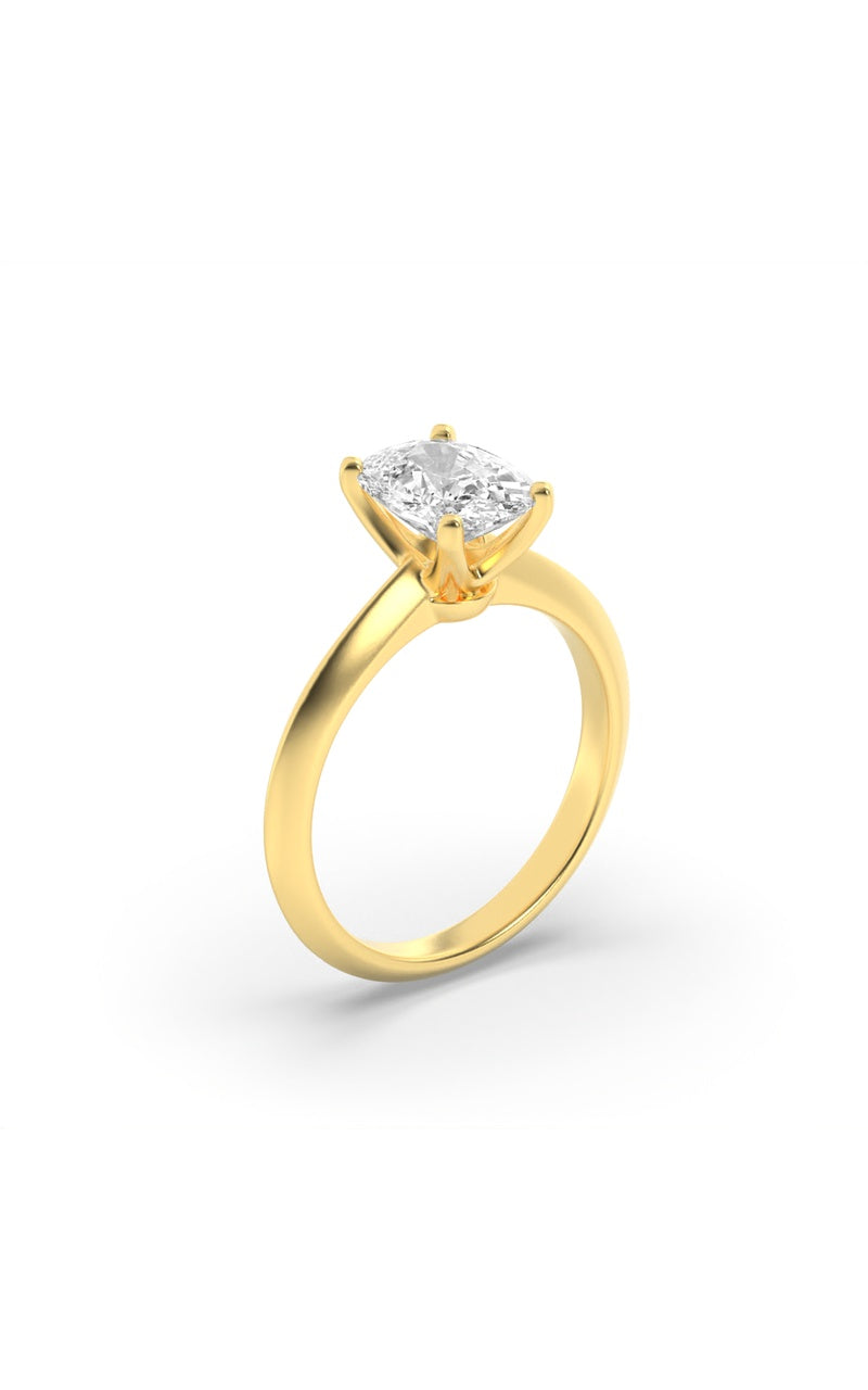 3CTW Elongated Cushion Shaped Lab Grown Diamond (F/VS) Knife Edge Shank Solitaire Engagement Ring in 14K Gold