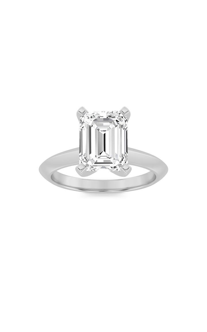 2.5CTW Emerald Shaped Lab Grown Diamond (F/VS) Knife Edge Shank Solitaire Engagement Ring in 14K Gold