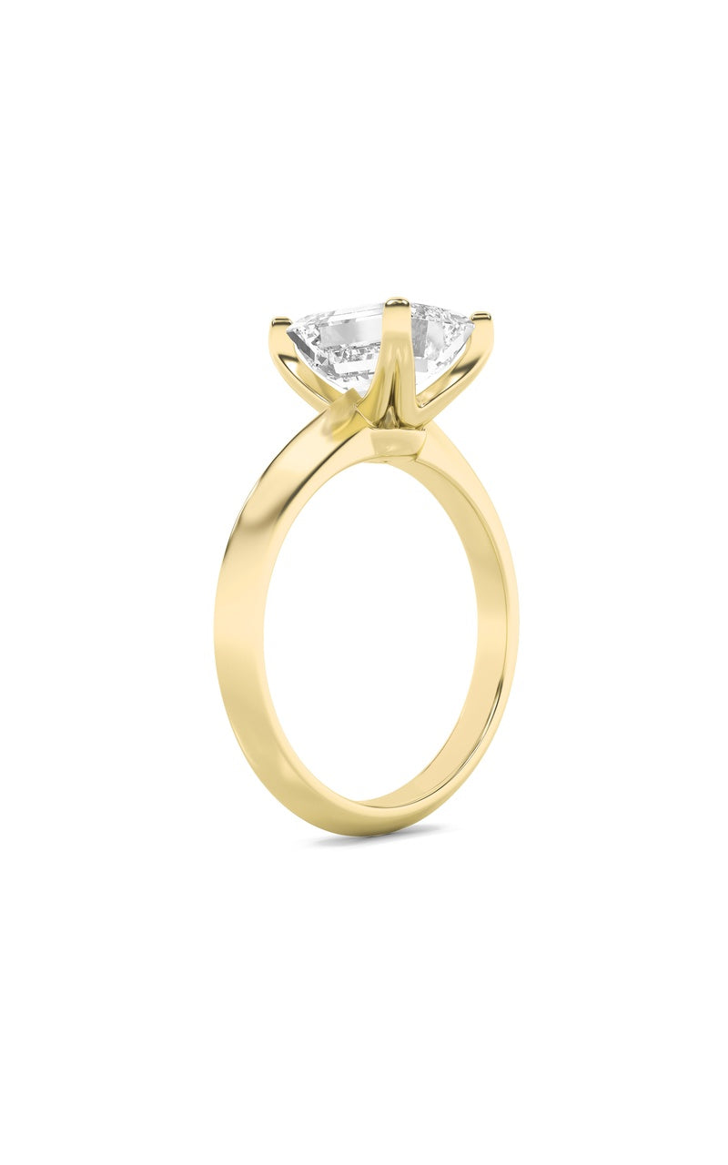 3CTW Emerald Shaped Lab Grown Diamond (F/VS) Knife Edge Shank Solitaire Engagement Ring in 14K Gold