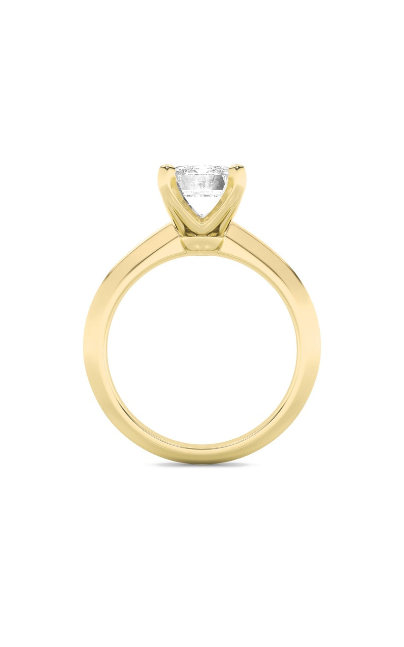 3CTW Emerald Shaped Lab Grown Diamond (F/VS) Knife Edge Shank Solitaire Engagement Ring in 14K Gold