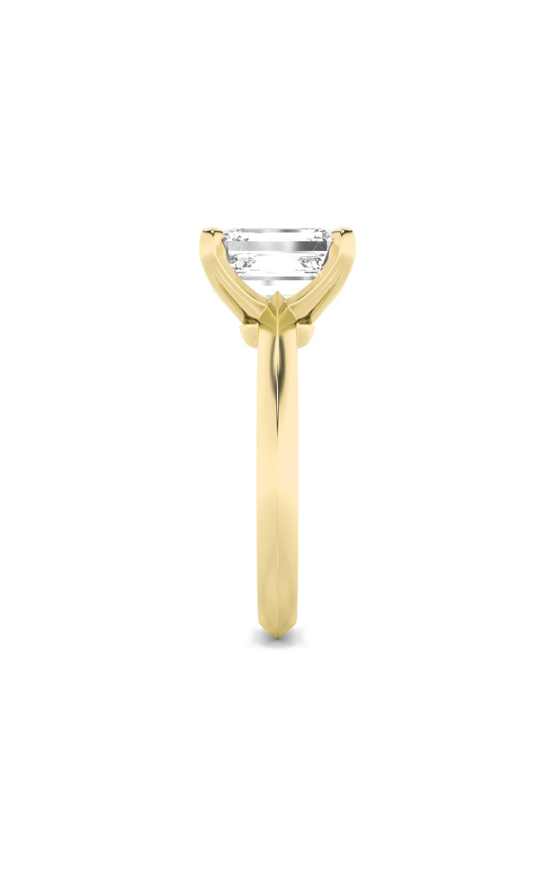 3CTW Emerald Shaped Lab Grown Diamond (F/VS) Knife Edge Shank Solitaire Engagement Ring in 14K Gold