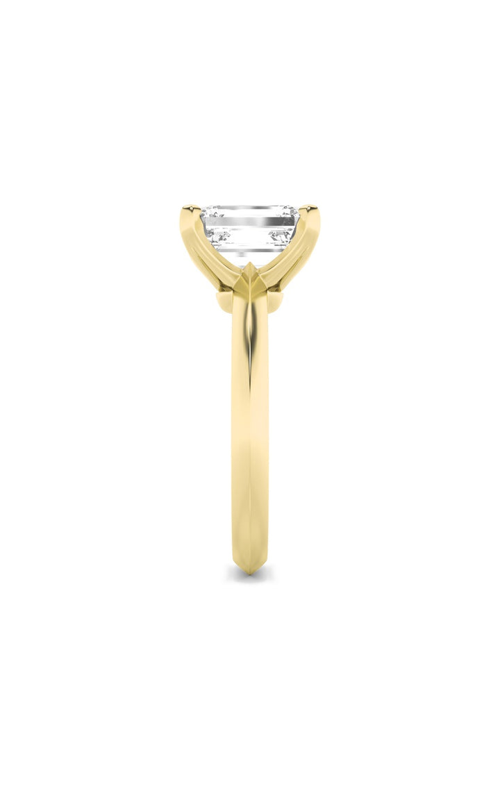 3CTW Emerald Shaped Lab Grown Diamond (F/VS) Knife Edge Shank Solitaire Engagement Ring in 14K Gold