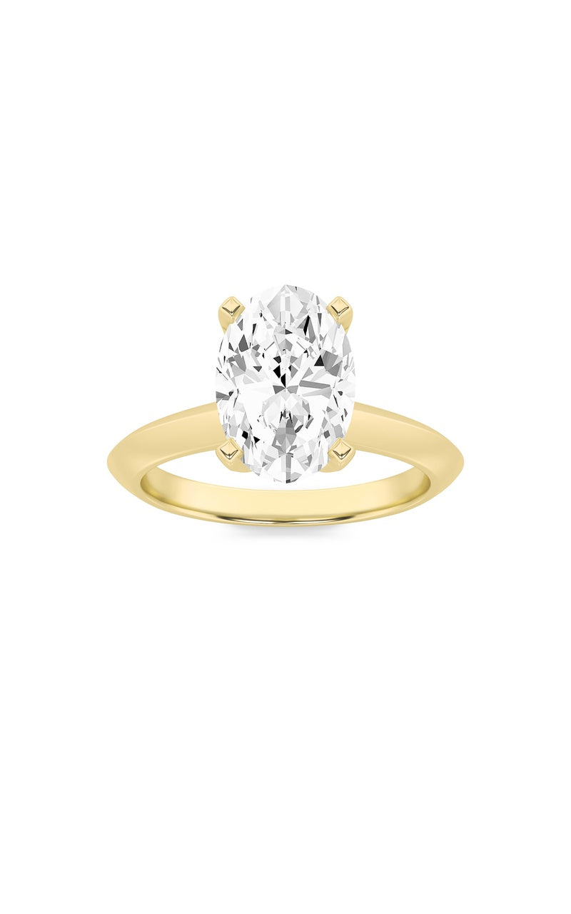 1Cttw Oval Shaped Lab Grown Diamond (F/VS) Knife Edge Shank Solitaire Engagement Ring in 14K Gold