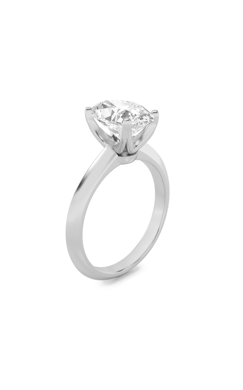 2CTW Oval Shaped Lab Grown Diamond (F/VS) Knife Edge Shank Solitaire Engagement Ring in 14K Gold