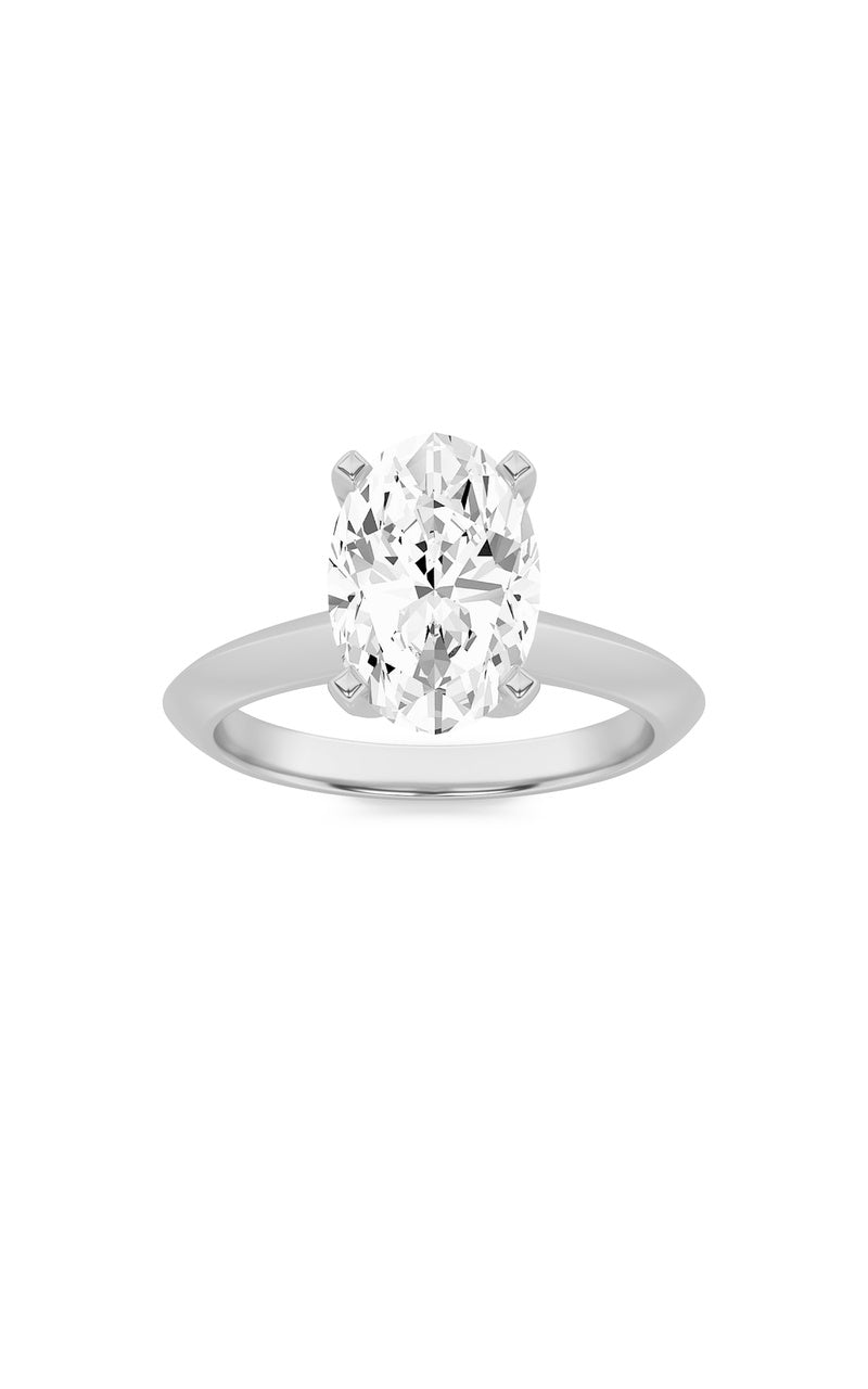 3CTW Oval Shaped Lab Grown Diamond (F/VS) Knife Edge Shank Solitaire Engagement Ring in 14K Gold