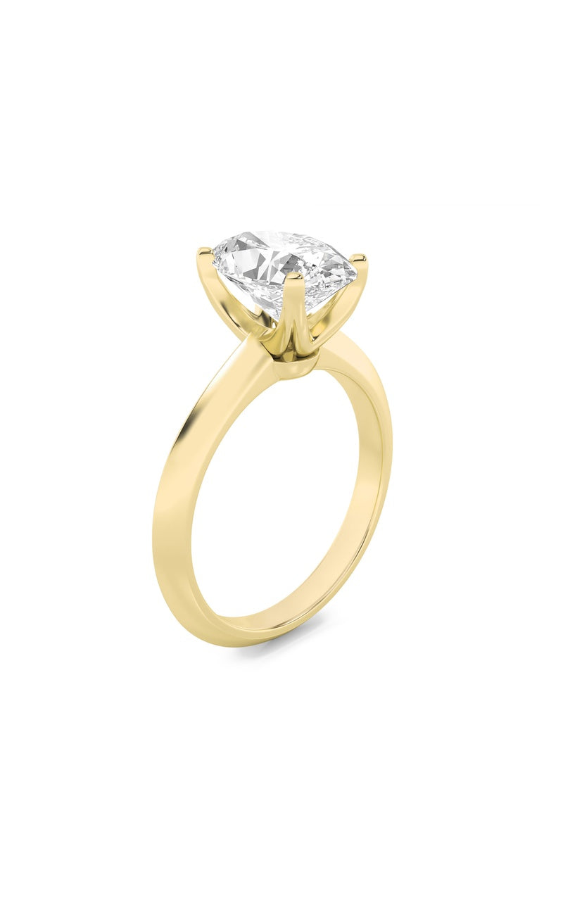 3Cttw Oval Shaped Lab Grown Diamond (F/VS) Knife Edge Shank Solitaire Engagement Ring in 14K Gold