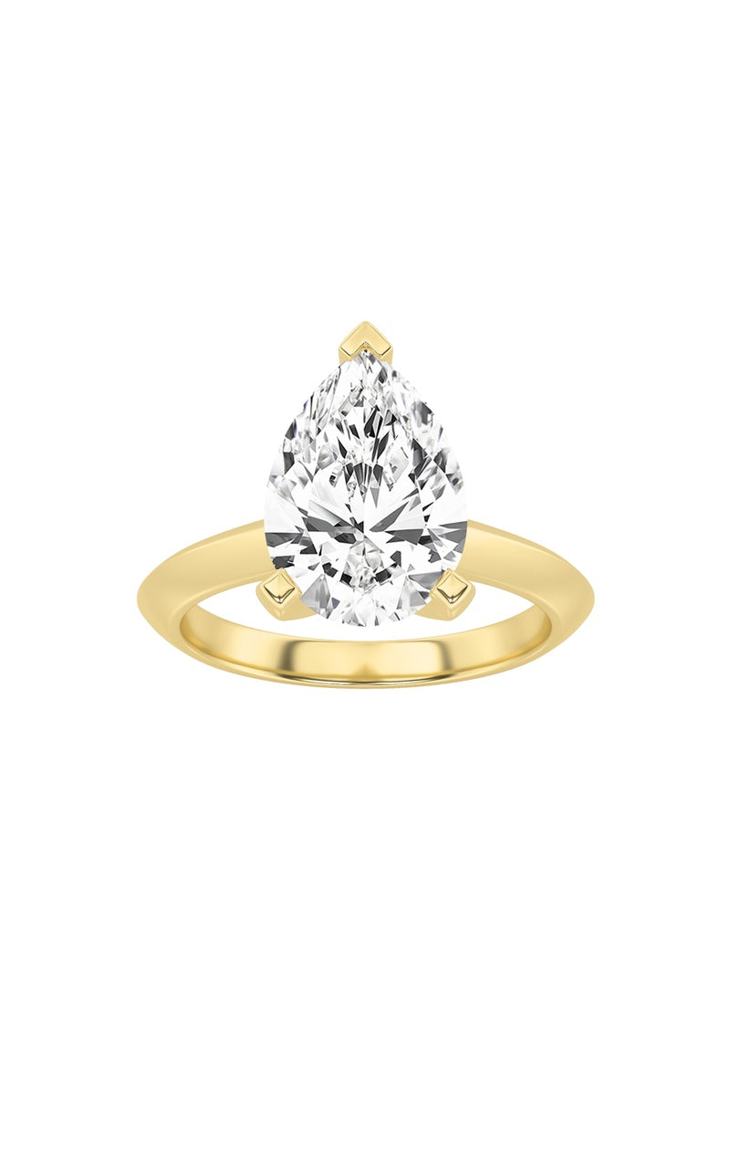 2CTW Pear Shaped Lab Grown Diamond (F/VS) Knife Edge Shank Solitaire Engagement Ring in 14K Gold