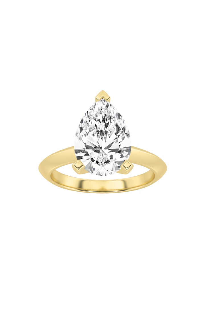 2CTW Pear Shaped Lab Grown Diamond (F/VS) Knife Edge Shank Solitaire Engagement Ring in 14K Gold
