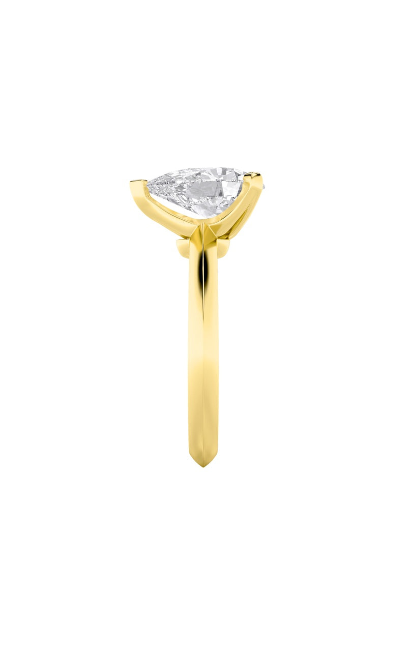 2CTW Pear Shaped Lab Grown Diamond (F/VS) Knife Edge Shank Solitaire Engagement Ring in 14K Gold
