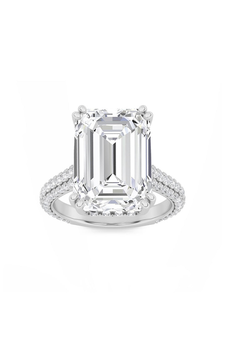 8Cttw Emerald Shaped Lab Grown Diamond (F/VS) BoldAccented Engagement Ring in 14K Gold
