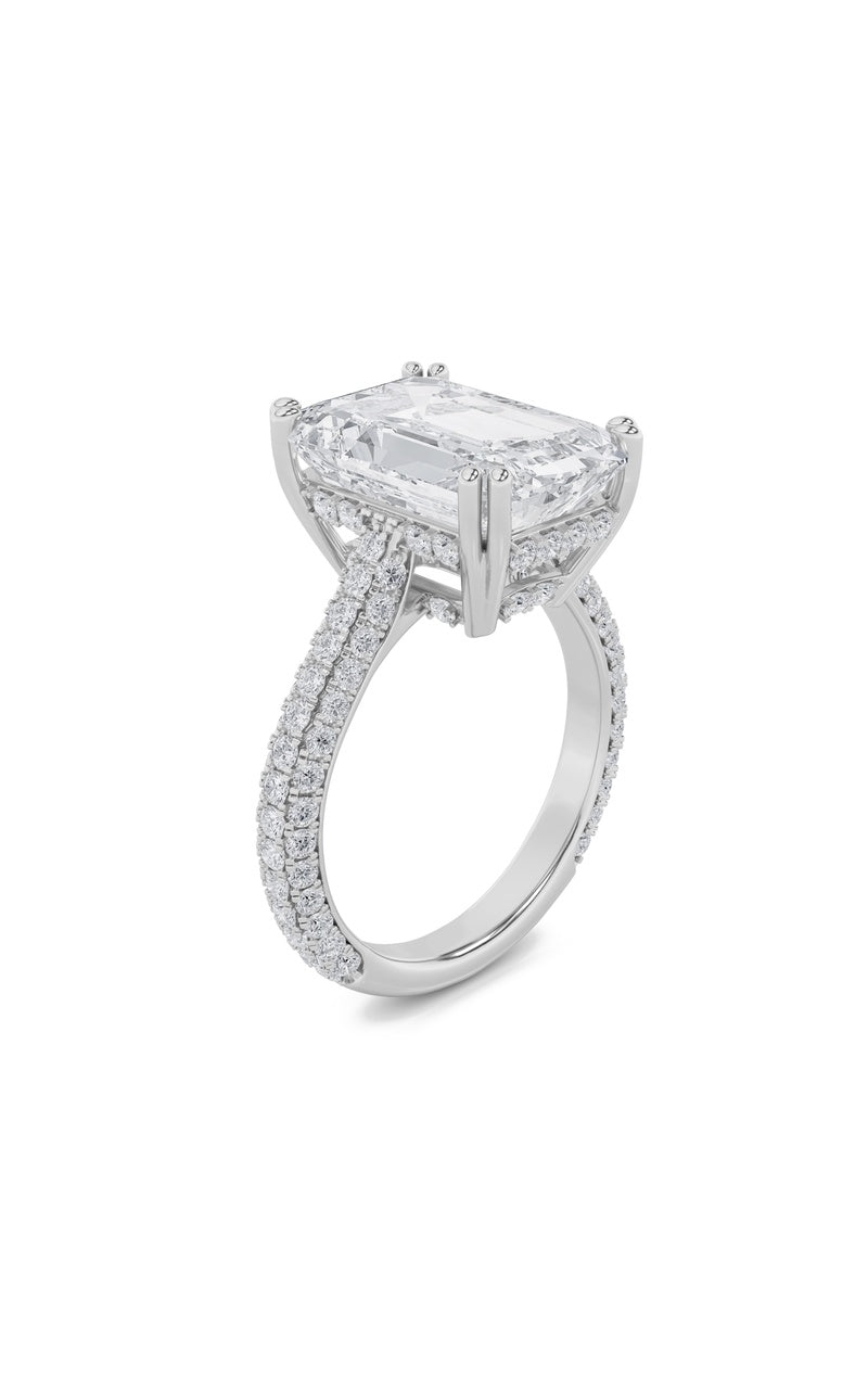 8Cttw Emerald Shaped Lab Grown Diamond (F/VS) BoldAccented Engagement Ring in 14K Gold