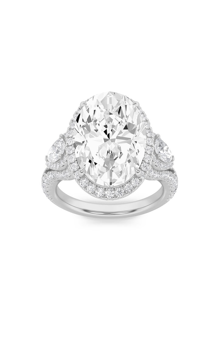 7.25CTW Oval Shaped Lab Grown Diamond (F/VS) Bold Accented Engagement Ring in 14K Gold