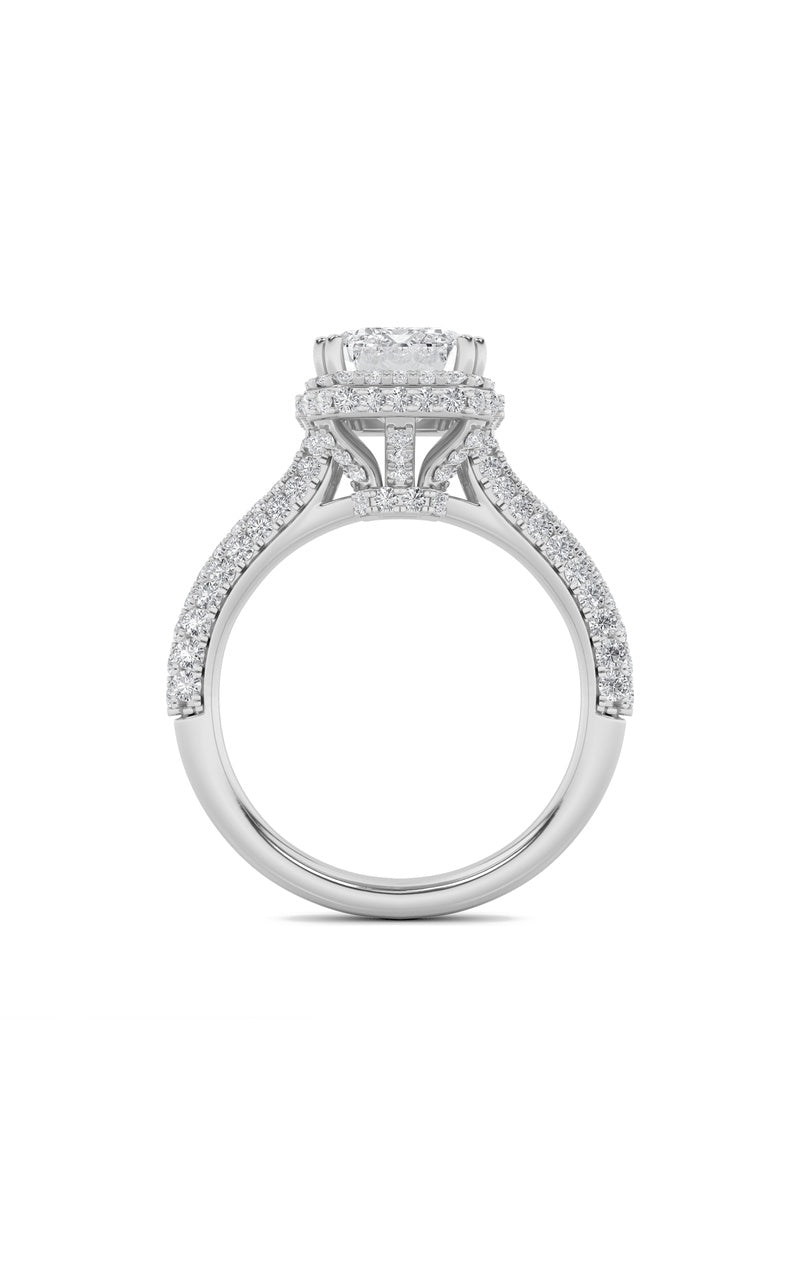 3Cttw Emerald Shaped Lab Grown Diamond (F/VS) HaloAccented Engagement Ring in 14K Gold