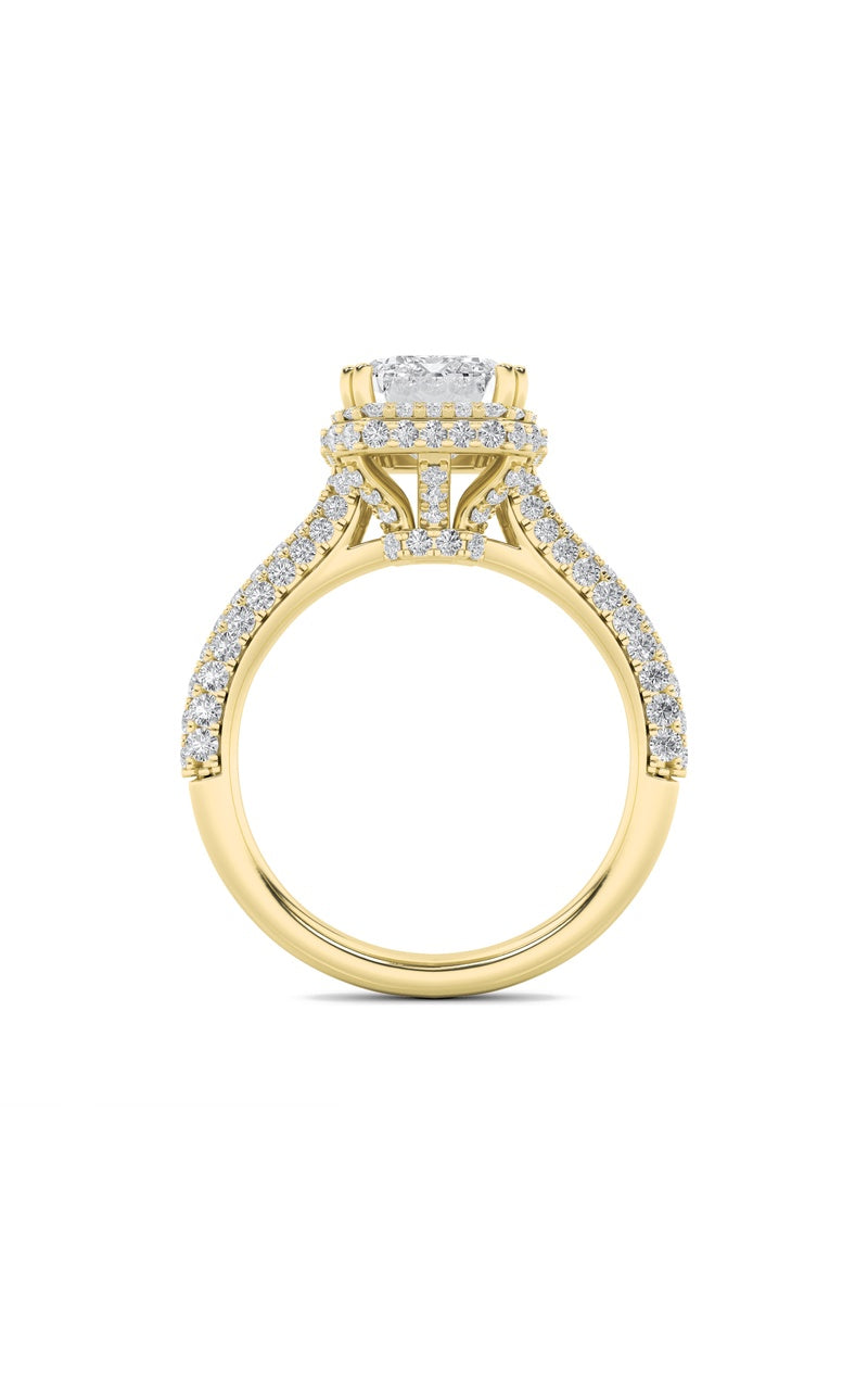 3CTW Emerald Shaped Lab Grown Diamond (F/VS) Halo Accented Engagement Ring in 14K Gold