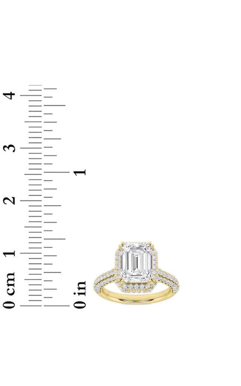 3CTW Emerald Shaped Lab Grown Diamond (F/VS) Halo Accented Engagement Ring in 14K Gold