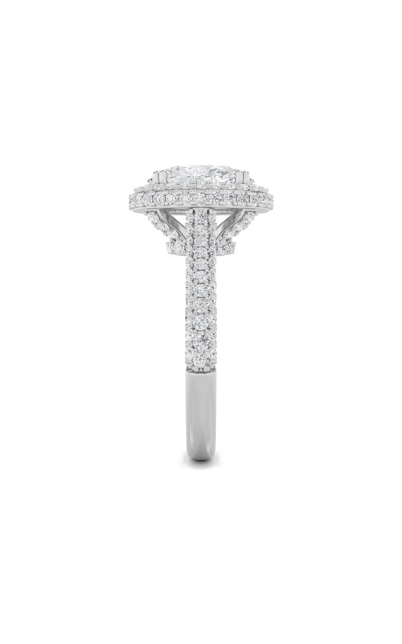 3CTW Oval Shaped Lab Grown Diamond (F/VS) Halo Accented Engagement Ring in 14K Gold