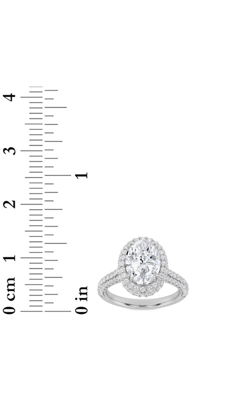 3CTW Oval Shaped Lab Grown Diamond (F/VS) Halo Accented Engagement Ring in 14K Gold