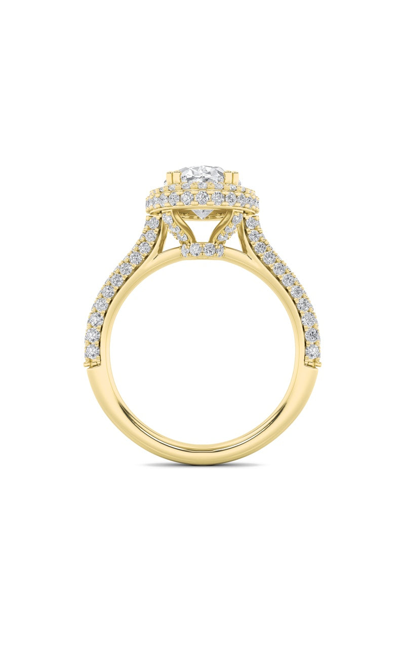 3Cttw Oval Shaped Lab Grown Diamond (F/VS) Halo Accented Engagement Ring in 14K Gold