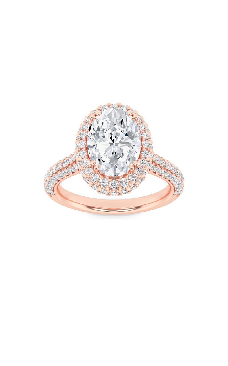 3Cttw Oval Shaped Lab Grown Diamond (F/VS) Halo Accented Engagement Ring in 14K Gold