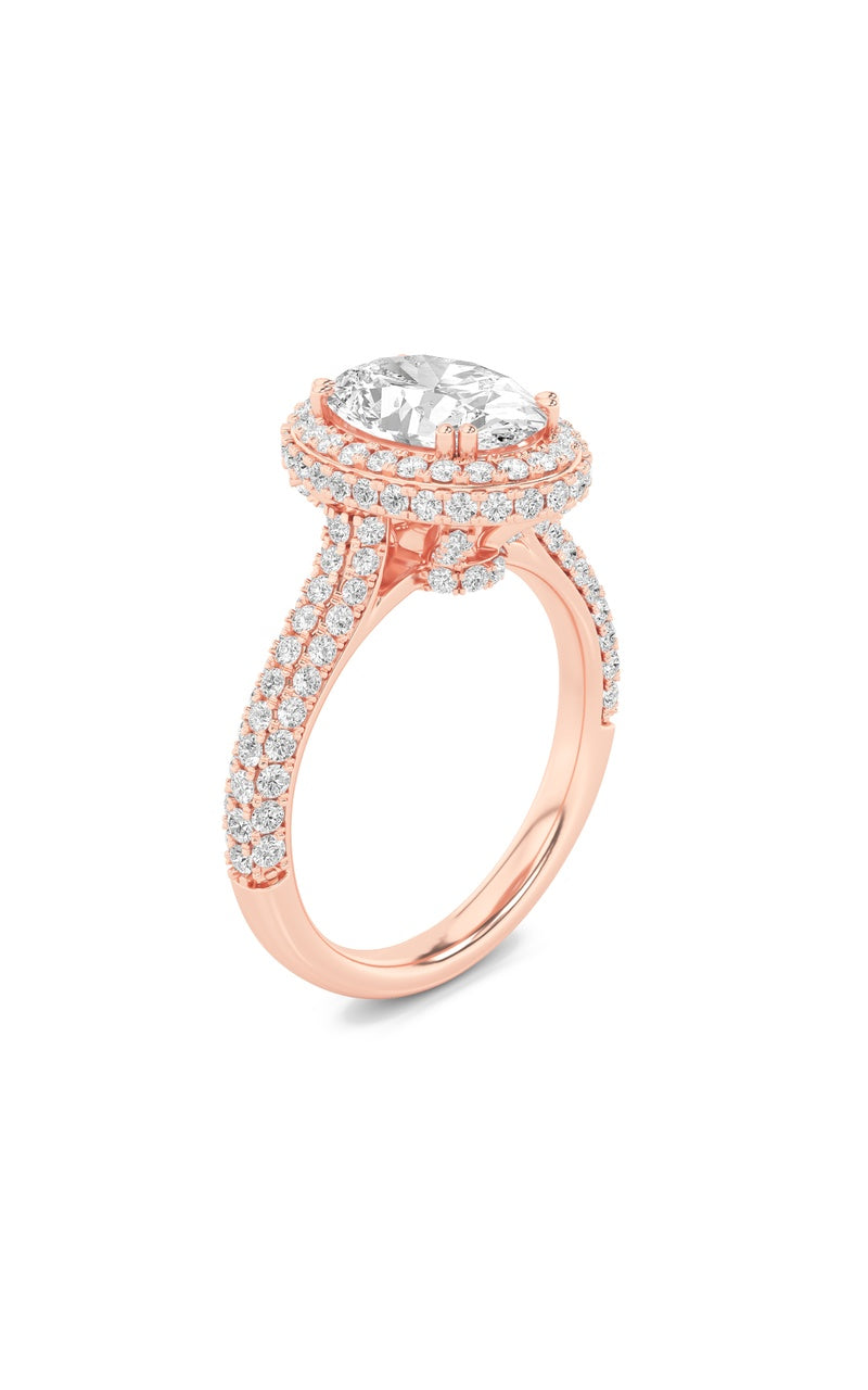 3Cttw Oval Shaped Lab Grown Diamond (F/VS) Halo Accented Engagement Ring in 14K Gold