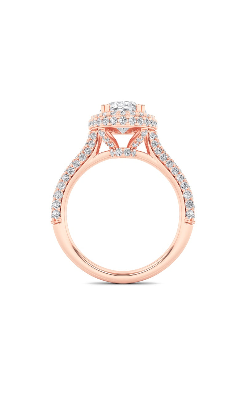 3CTW Oval Shaped Lab Grown Diamond (F/VS) Halo Accented Engagement Ring in 14K Gold