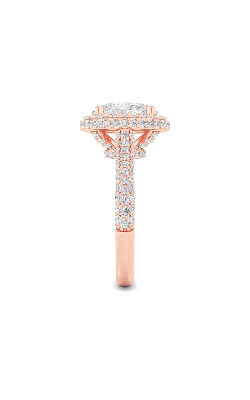 3CTW Oval Shaped Lab Grown Diamond (F/VS) Halo Accented Engagement Ring in 14K Gold