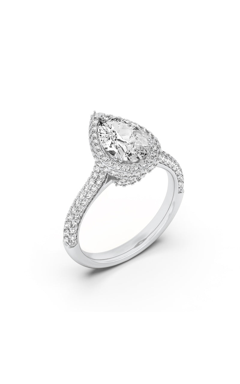 3CTW Pear Shaped Lab Grown Diamond (F/VS) Halo Accented Engagement Ring in 14K Gold