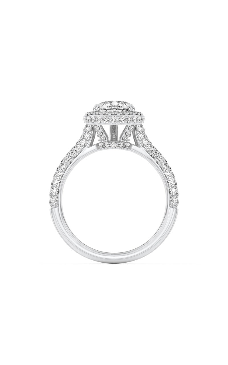3Cttw Pear Shaped Lab Grown Diamond (F/VS) Halo Accented Engagement Ring in 14K Gold