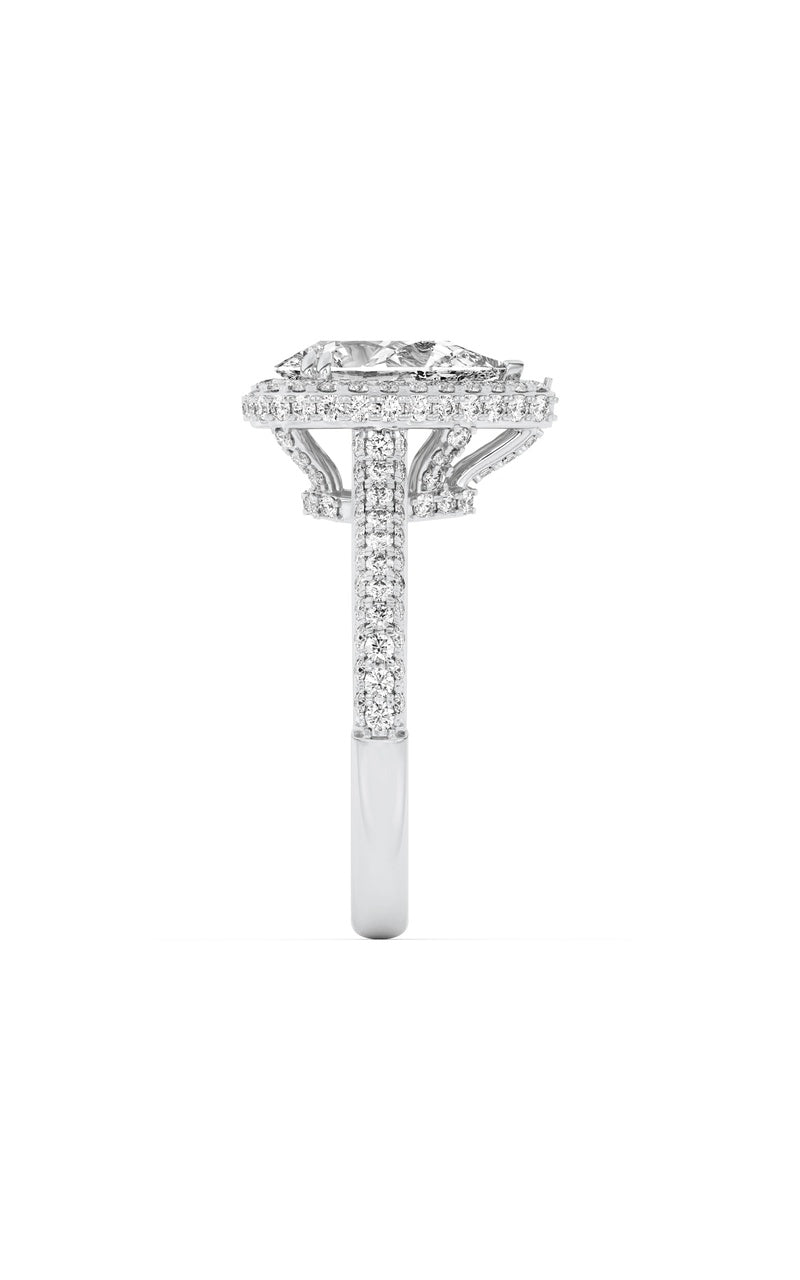 3CTW Pear Shaped Lab Grown Diamond (F/VS) Halo Accented Engagement Ring in 14K Gold