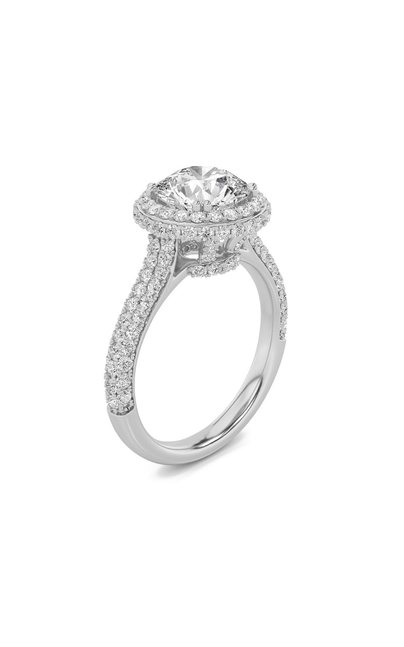 3CTW Round Shaped Lab Grown Diamond (F/VS) Halo Accented Engagement Ring in 14K Gold, 14K White Gold