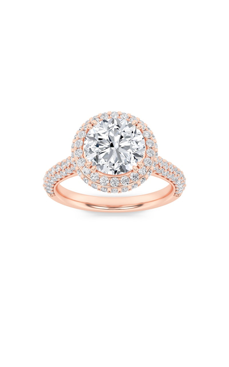 3CTW Round Shaped Lab Grown Diamond (F/VS) Halo Accented Engagement Ring in 14K Gold
