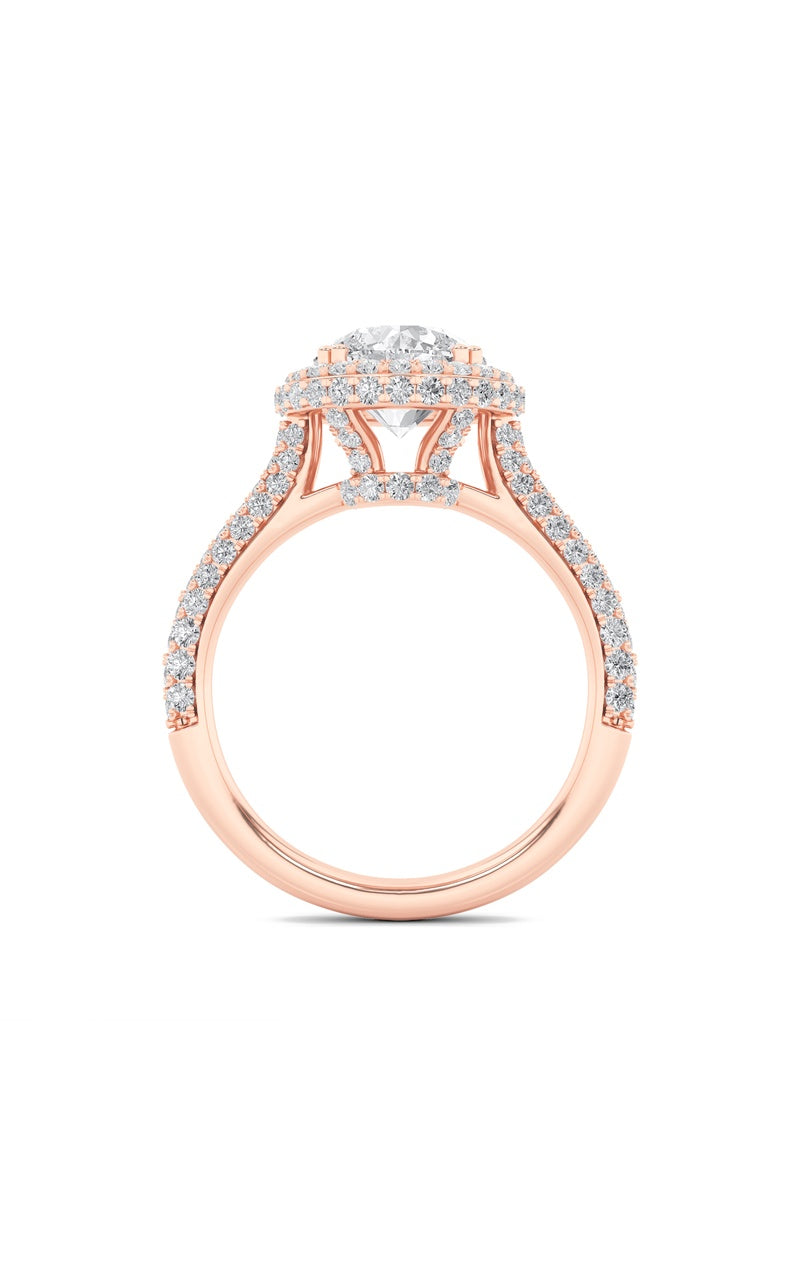 3Cttw Round Shaped Lab Grown Diamond (F/VS) Halo Accented Engagement Ring in 14K Gold