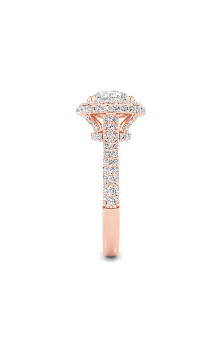 3Cttw Round Shaped Lab Grown Diamond (F/VS) Halo Accented Engagement Ring in 14K Gold