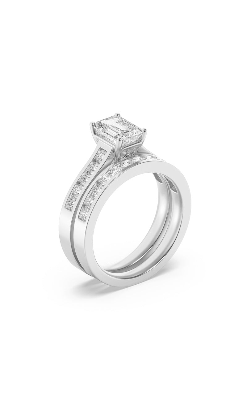 2Cttw Emerald Shaped Lab Grown Diamond (F/VS) Channel Set Bridal Engagement Ring in 14K Gold