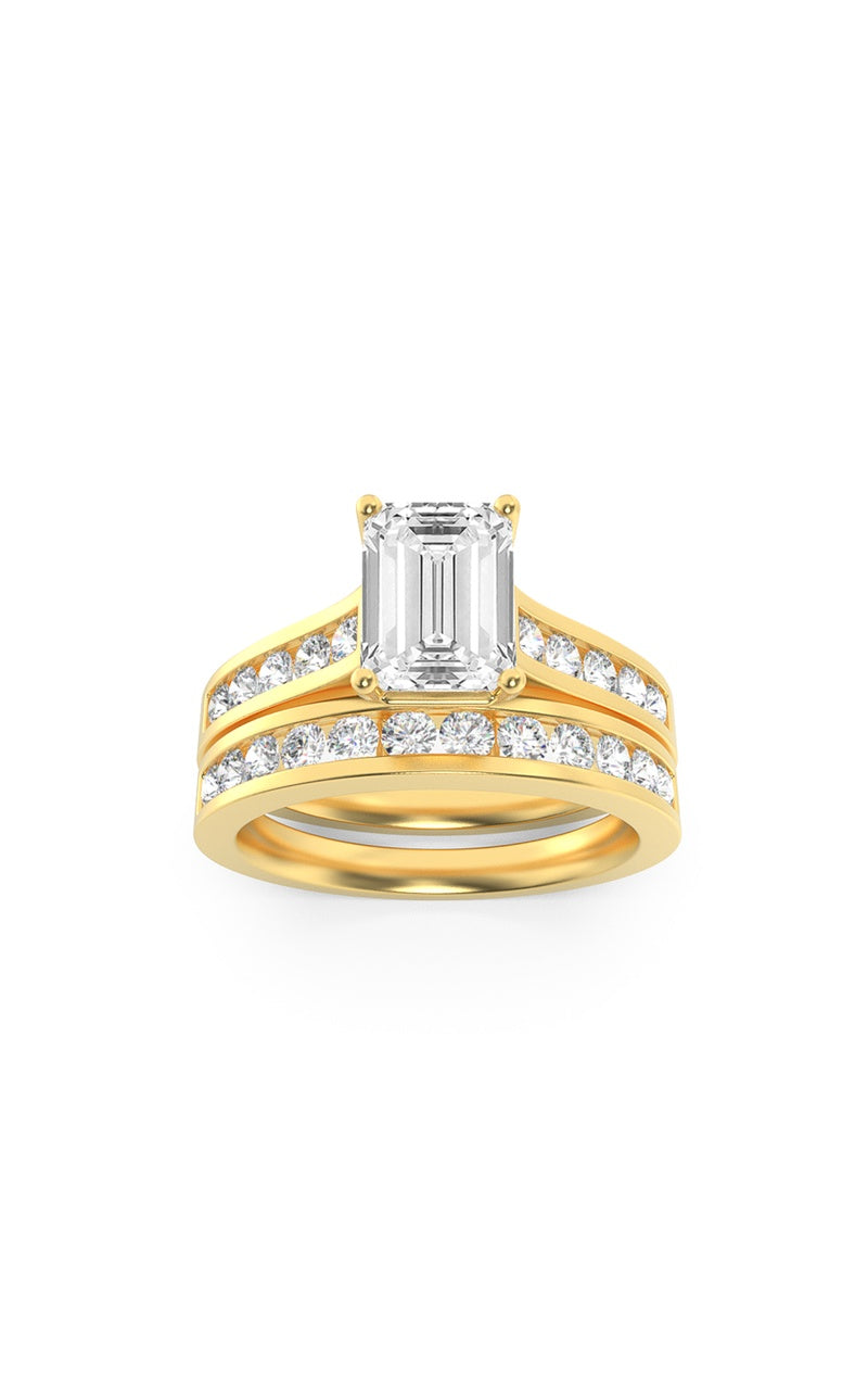 2CTW Emerald Shaped Lab Grown Diamond (F/VS) Channel Set Bridal Engagement Ring in 14K Gold
