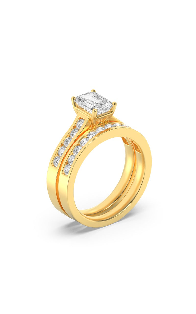 2CTW Emerald Shaped Lab Grown Diamond (F/VS) Channel Set Bridal Engagement Ring in 14K Gold