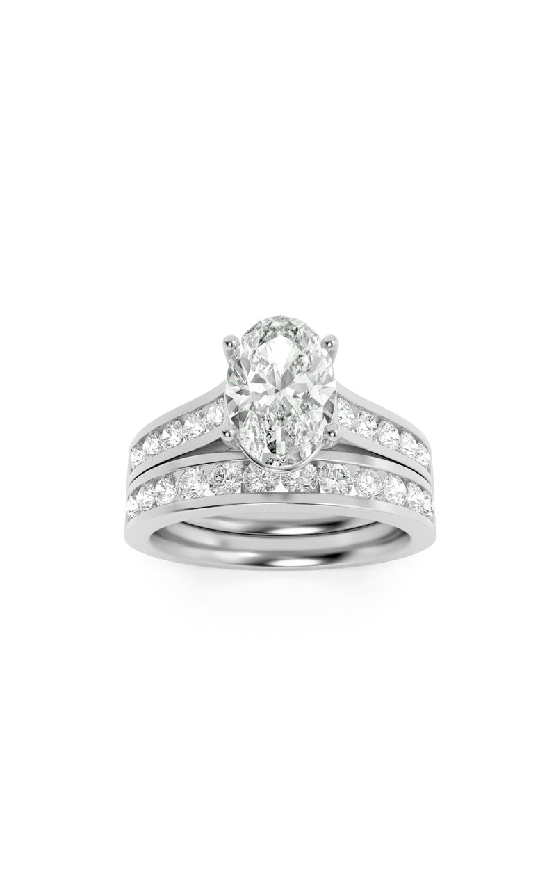 2Cttw Oval Shaped Lab Grown Diamond (G/VS) ChannelSet Bridal Engagement Ring in 10K Gold